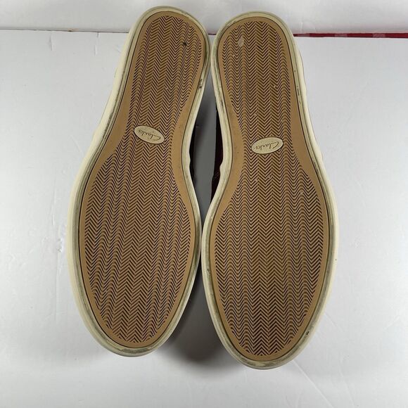 Clarks Men’s 13M Slip-On Shoes Burgundy Canvas Brown Leather Loafers 26068151